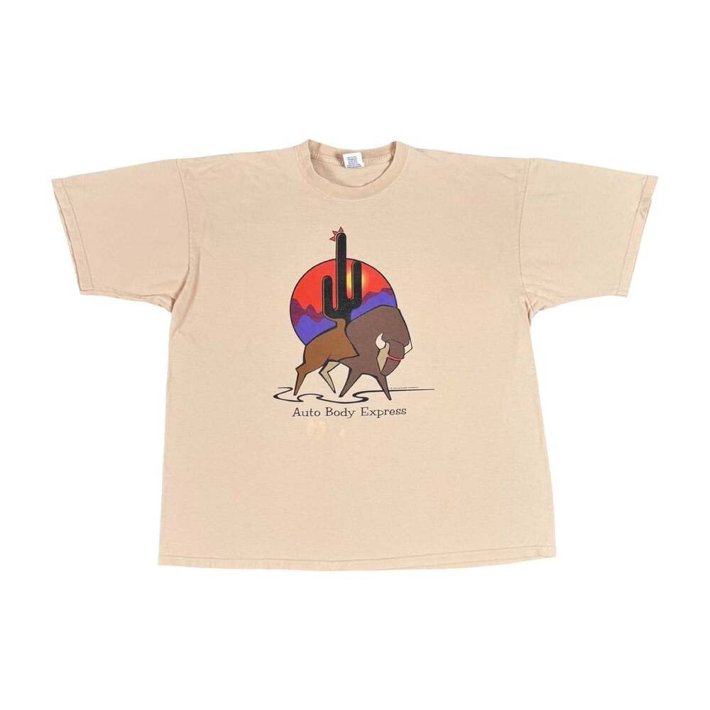 Vintage 90s Auto Body Express Buffalo South Western Graphic Tee Men’s XL Beige